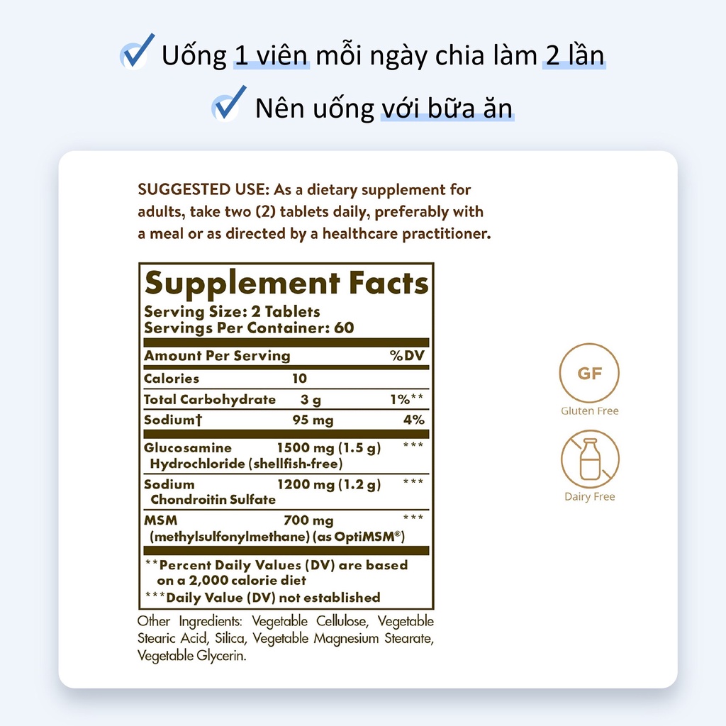 Viên Uống Solgar Triple Strength Glucosamine Condrotin MSM Hỗ Trợ Xương Khớp, Giúp Giảm Thái Hóa Khớp ( Date T2/2024)