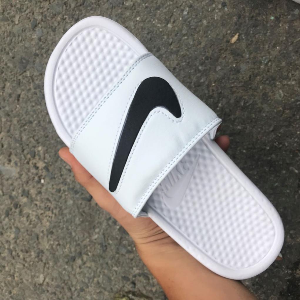 ✾ (freeship tặng hôp) dép quai ngang nike-móc dán màu trắng kèm 7 cặp móc dán ✾