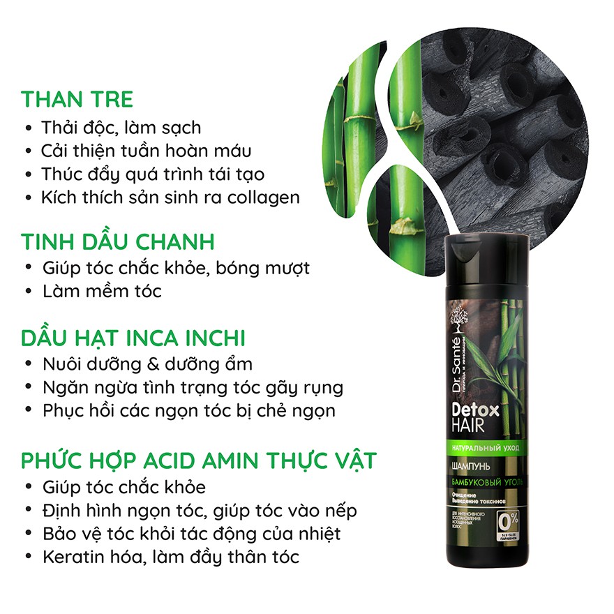 Dầu gội detox làm sạch sâu Dr. Sante Detox Hair thành phần chứa Than Tre Hoạt Tính 250ml - BioTopcare Official - TN142