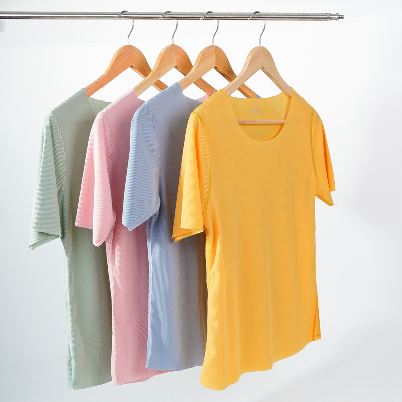 Set đồ ngủ ECMLN vải lụa lạnh màu trơn đơn giản thoải mái phong cách Pháp cho nữ