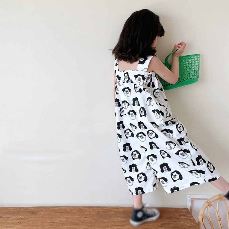 Jumpsuit Ống Rộng Họa Tiết Hoạt Hình Phong Cách Hàn Quốc Thời Trang Mùa Hè Cho Bé Gái