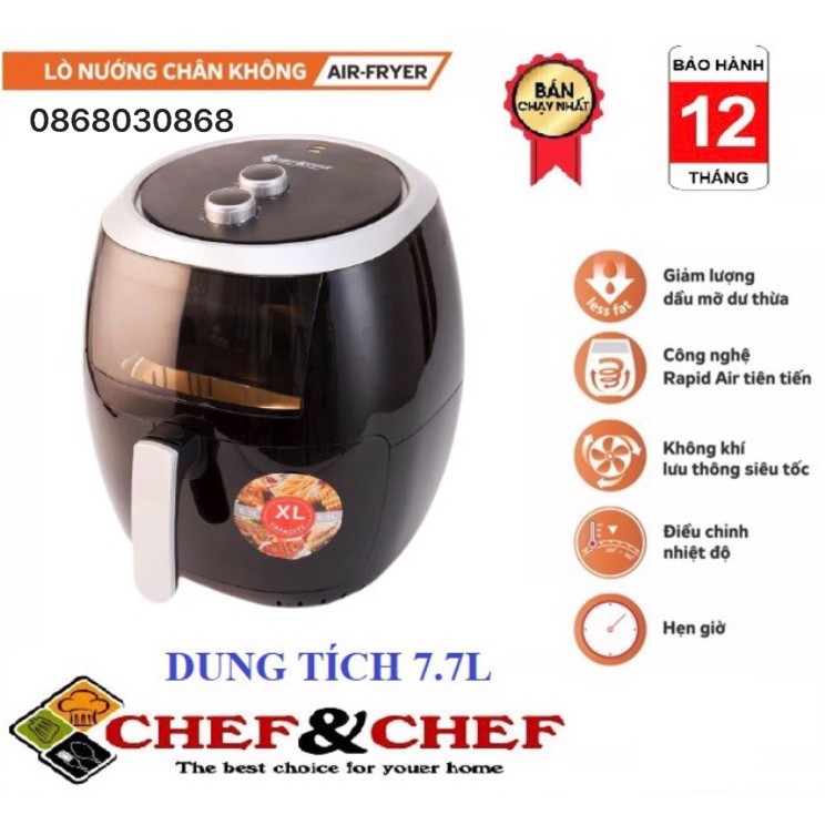 [Bảo hành 12 tháng] NỒI CHIÊN KHÔNG DẦU DUNG TÍCH LỚN CHEF &amp; CHEF YJ-702, 6.5L &amp; 7.7L