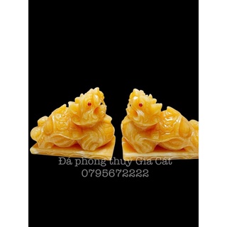 Cặp tỳ hưu đá ngọc hoàng long 15cm 16cm có kiểm định
