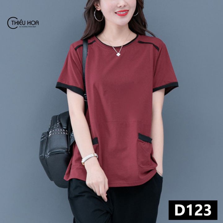 Áo Thun Ngắn Tay Đơn Giản Nữ Trung Niên Thiều Hoa D123