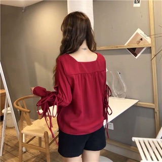 💋Áo Kiểu Cổ Vuông Tay Thắt Nơ