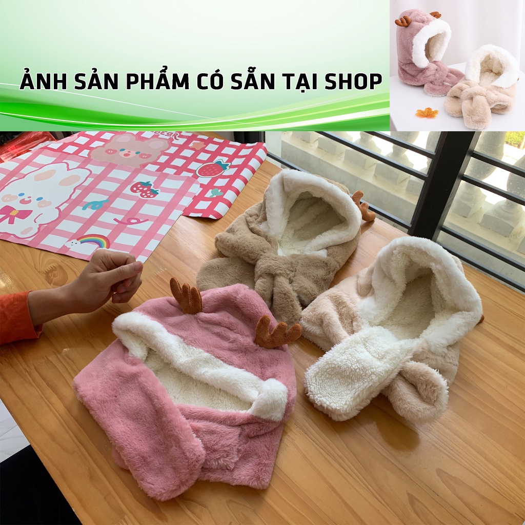 Mũ Len Kèm Khăn Quàng Cho Bé Gái Nón Len Tuần Lộc Mũ Lông Cừu Hàn Quốc Xinh Và Ấm Cho Trẻ Em 1-11 Tuổi Tuổi