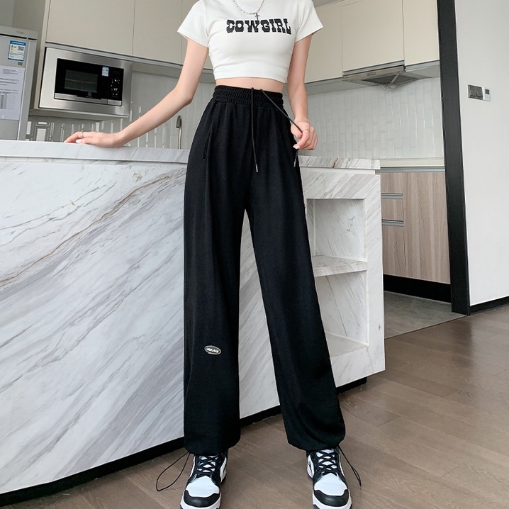 Quần Dài Lưng Cao Ống Rộng Phong Cách Hàn Quốc Cho Nữ