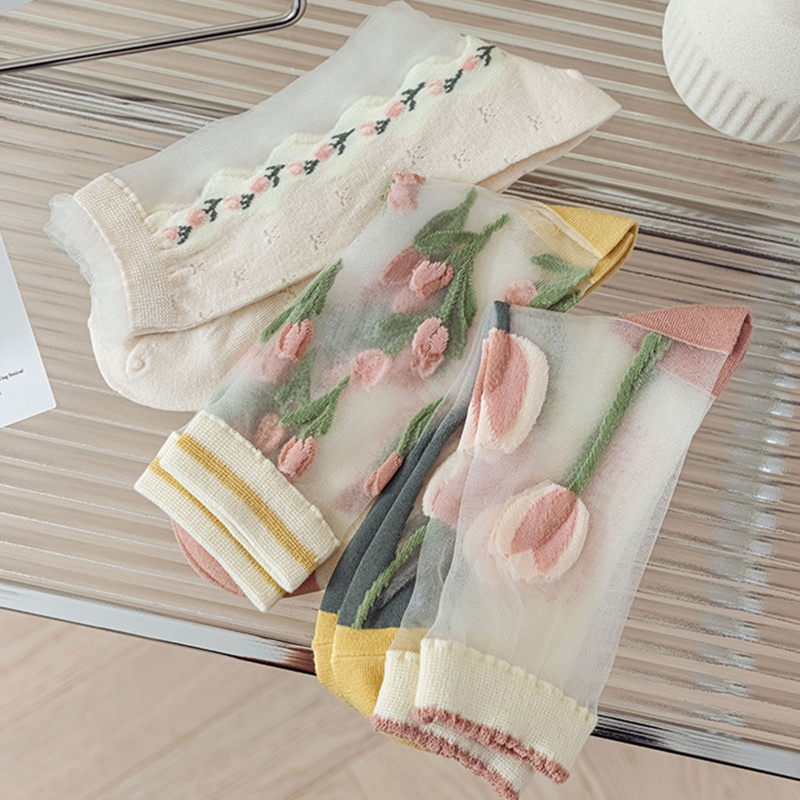 Xixi Vớ Lưới Xuyên Thấu Siêu Mỏng Họa Tiết Hoa Tulip Thời Trang Mùa Hè Cho Nữ