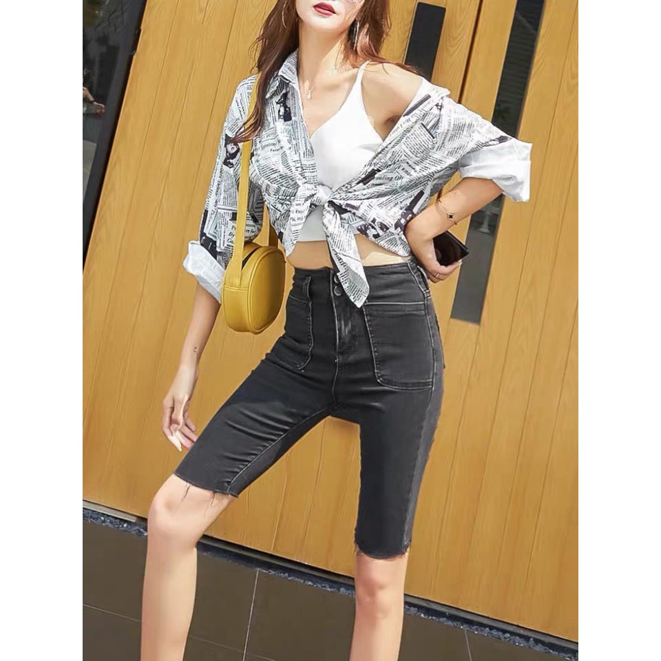 Quần jean ngố / lửng lưng siêu cao, 2 nút, túi 2 bên,  BIG SIZE dành cho người béo, co dãn mạnh rẻ đẹp 3339