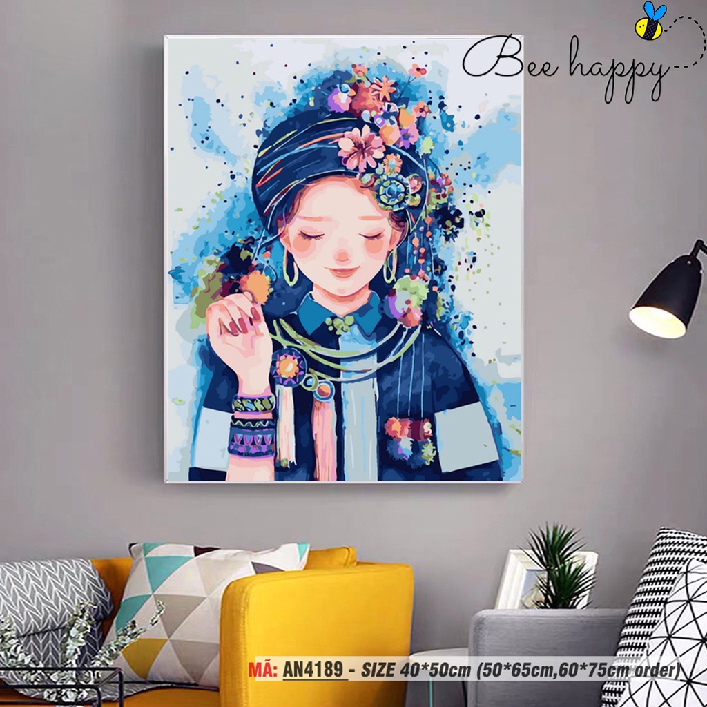 Tranh Tô Màu Theo Số BEE HAPYY Cô gái dân tộc AN4189