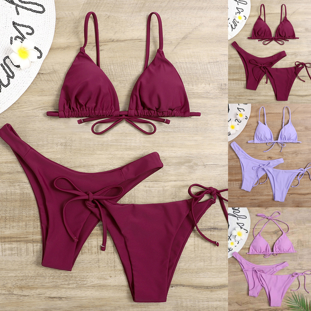 Set Bikini Màu Trơn Thiết Kế Quyến Rũ Cho Phái Nữ