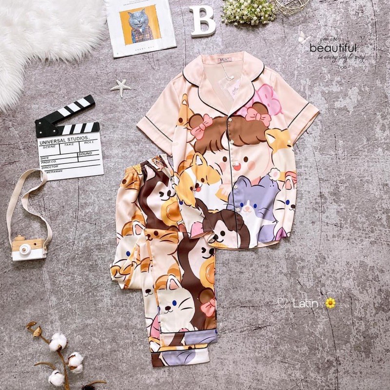 Bộ satin boo boo tay ngắn quần dài