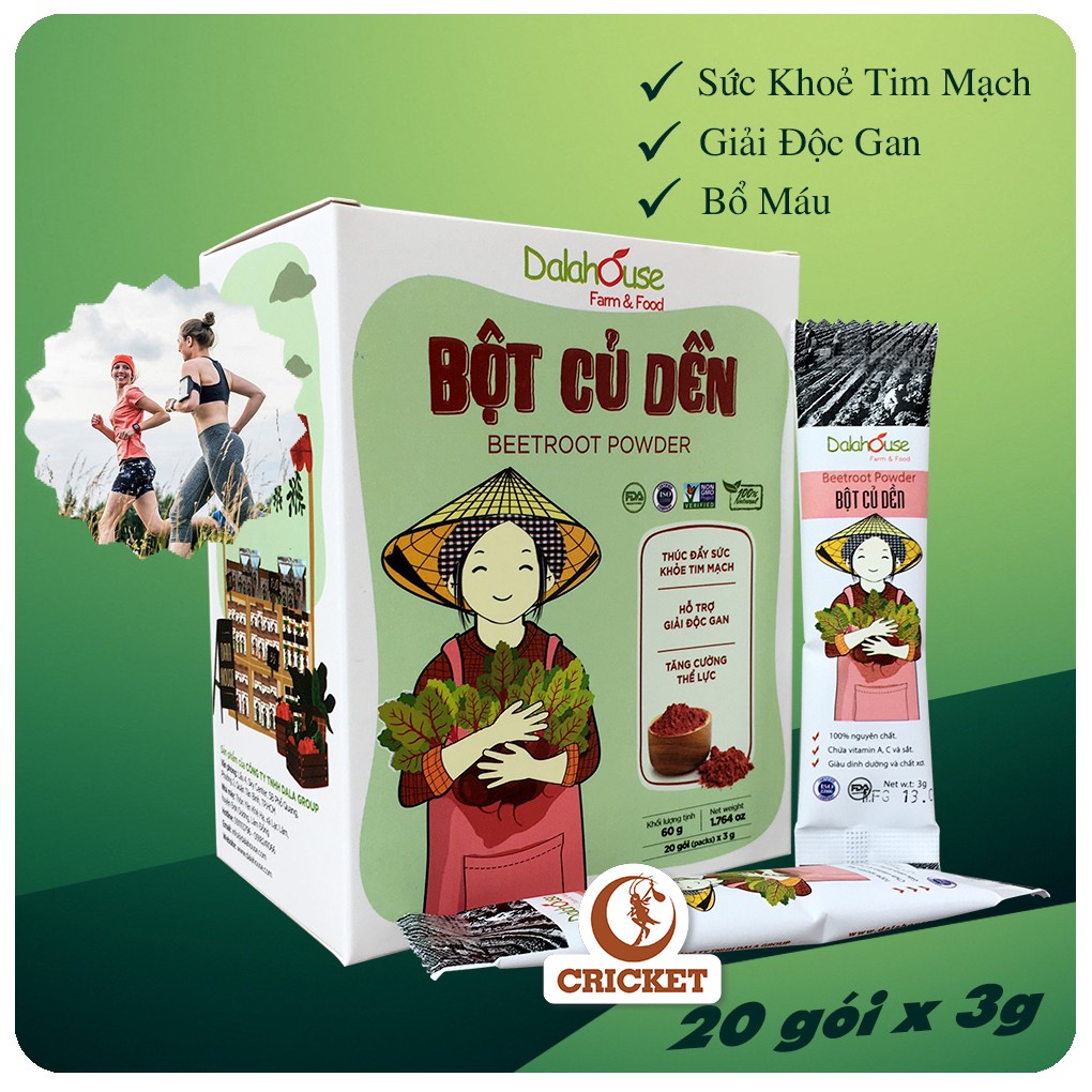 Bột củ dền Dalahouse nguyên chất sấy lạnh bổ máu, có thể pha bột cho bé ăn dặm - Hộp 60g