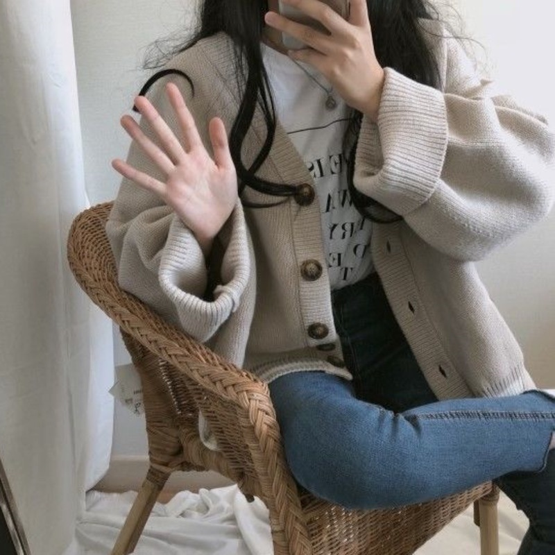 Áo Sweater Tay Dài Thời Trang Trẻ Trung 206582 Áo Khoác Len Form Rộng Theo Phong Cách Retro Hàn Quốc Dễ Phối Đồ