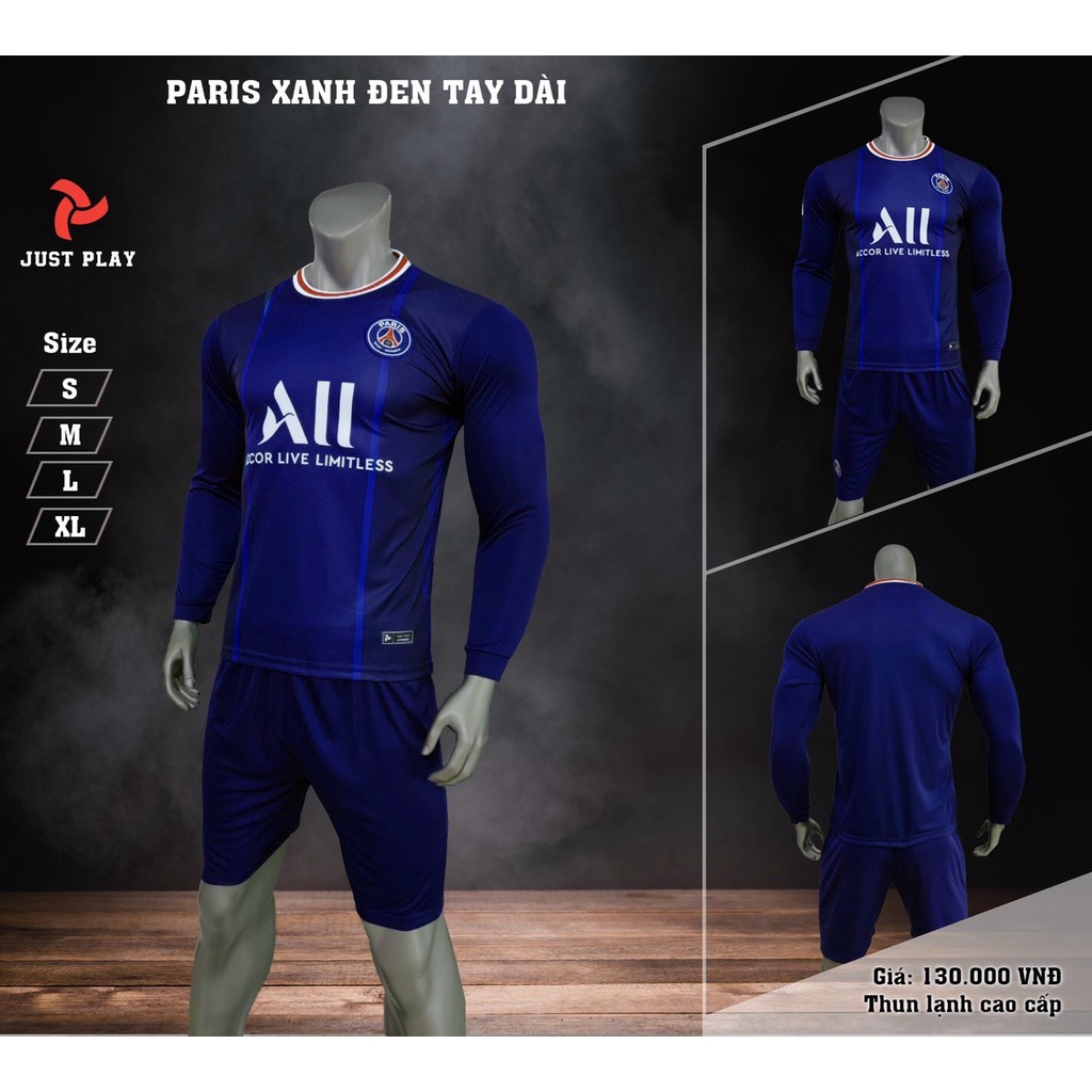 Bộ quần áo bóng đá PSG xanh đen dài tay