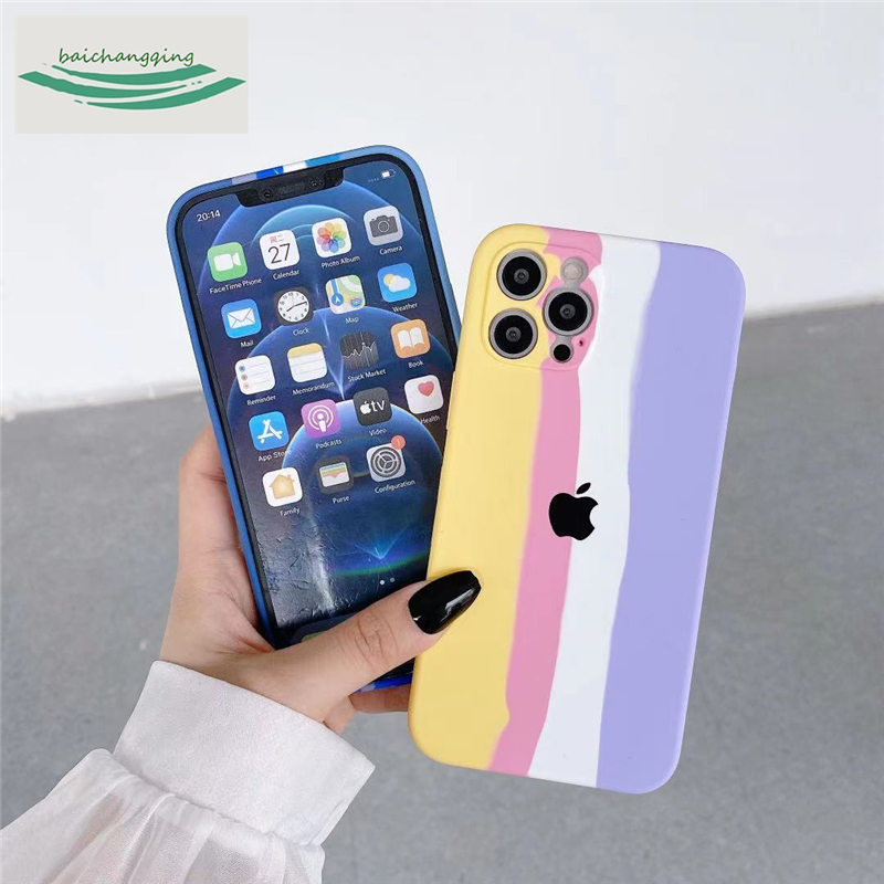 Ốp điện thoại silicon mềm màu cầu vồng bảo vệ ống kính máy ảnh cho iPhone 12 11 Pro Max X Xr Xs Max 6 8 7 Plus