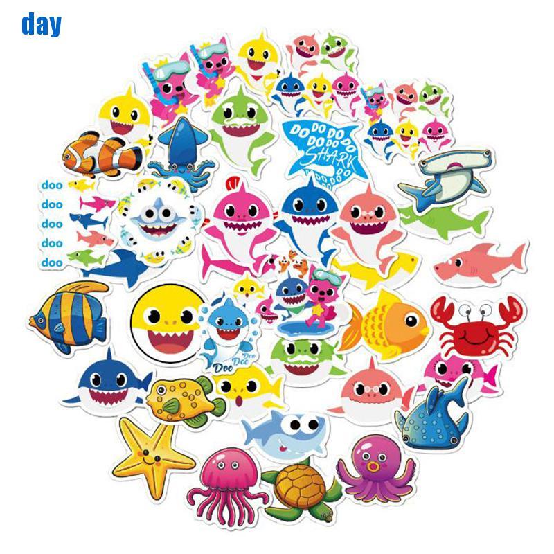 [jing] 40Pcs Baby Shark Stickers Waterproof Laptop Skateboard Luggage Guitar Decal [vn]