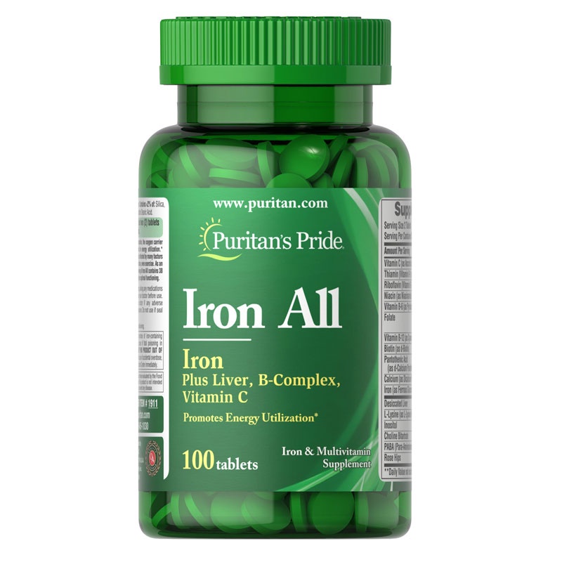 VIÊN UỐNG SẮT GIÚP BỔ MÁU, PHÒNG NGỪA THIẾU MÁU, ĐAU ĐẦU CHÓNG MẶT IRON ALL PURITAN’S PRIDE 100 VIÊN