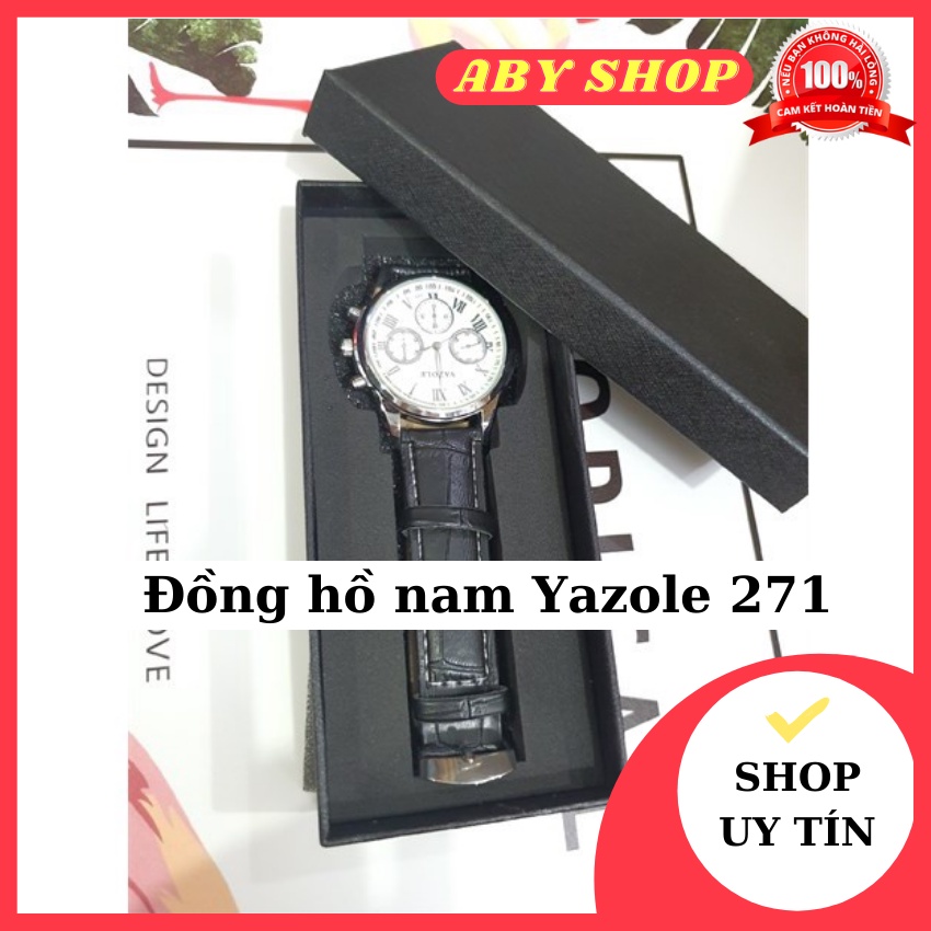 Đồng hồ nam Yazole 271 ⚡ GIÁ TỐT NHẤT ⚡ đồng hồ mặt trắng dây da đen cao cấp