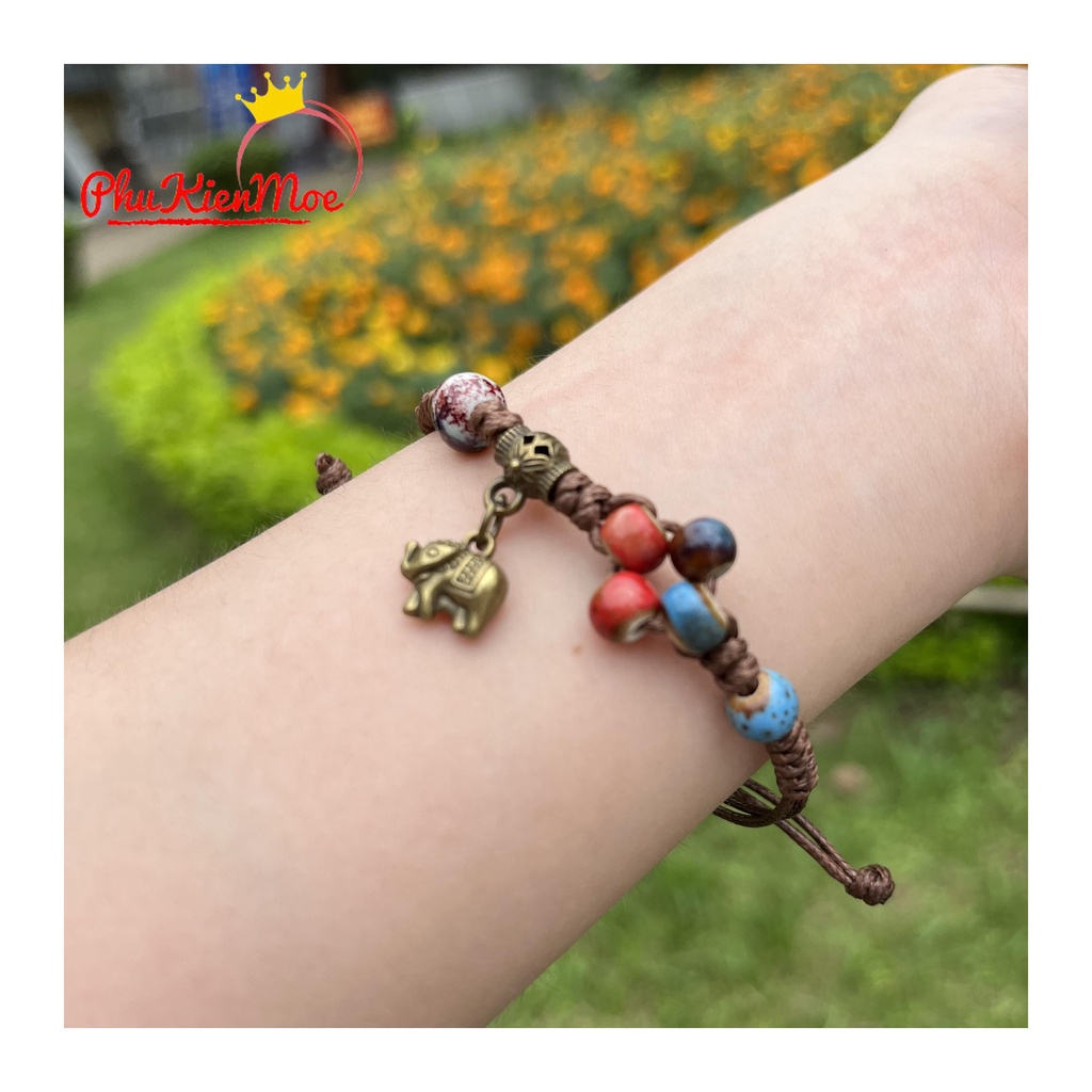 Vòng tay hình dây rút hình chú voi con sâu hạt thổ câm PhuKienMoe handmade | BigBuy360 - bigbuy360.vn