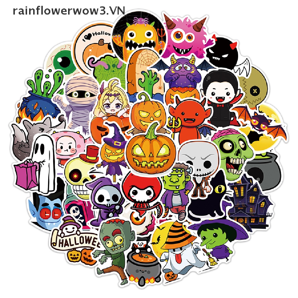 Bộ 50 Sticker Dán Trang Trí Sổ Tay DIY Hình Halloween Vui Nhộn