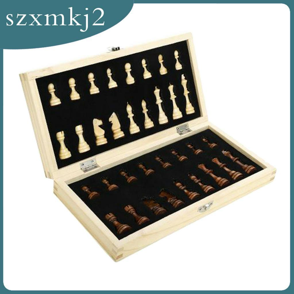 Bộ Bàn Cờ Vua Bằng Gỗ Dát Khảm Từ Tính Kèm Hộp Đựng
