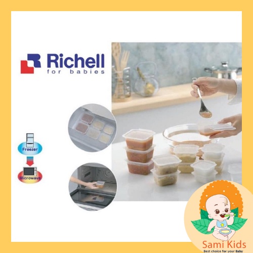 Set 2 khay trữ đông Richell có nắp, hộp làm đá viên, bảo quản nước dashi cho bé SAMI KIDS