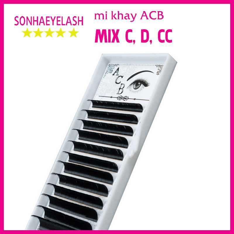 Mi khay mix độ cong C, D, CC 1 khay đủ size từ 8mm - 13mm, Sơn Hà eyelash chuyên sỉ lẻ dụng cụ mi