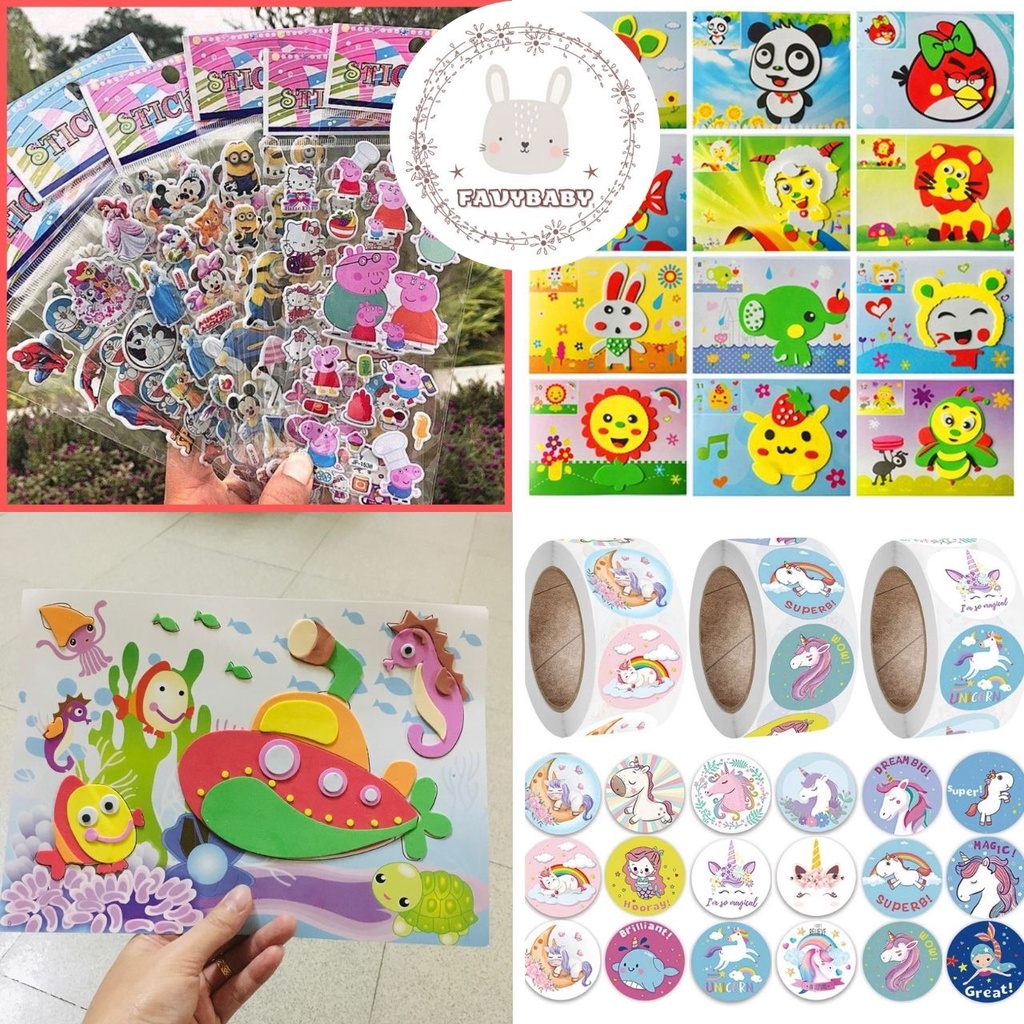 Sticker 3D-Tranh Dán Xốp 3D-Hình Dán Động Vật Pony Siêu Nhân Anh Hùng Xe Cộ Công Chúa cho bé Mẫu Ngẫu Nhiên - Favybaby