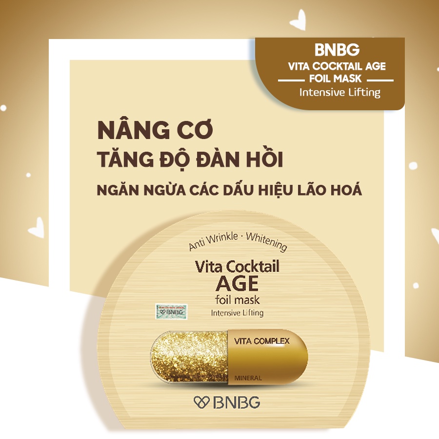 Mặt Nạ Lá Nguyên Khối Dưỡng Trắng Chuyên Sâu BNBG Vita Cocktail Foil Mask (Mẫu mới) - Hàn Quốc