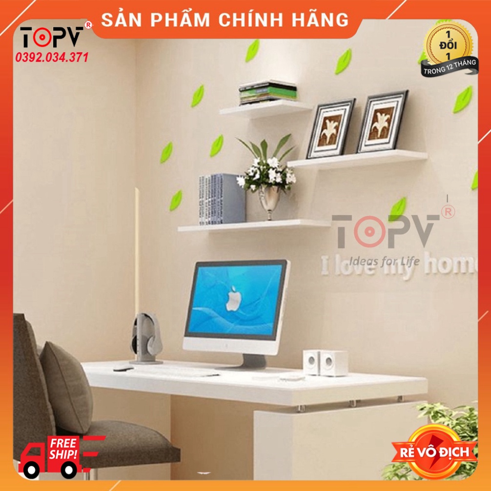 Kệ gỗ trang trí treo tường TopV decor bằng thanh gỗ ngang gắn tường mini phòng khách phòng ngủ TopVHCM