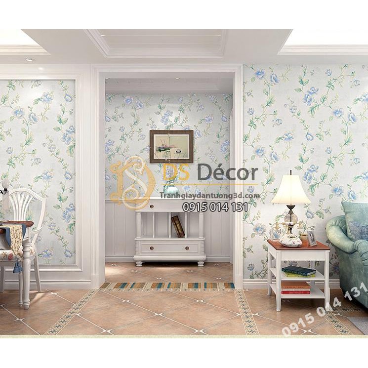 Xả Kho Giấy Dán Tường 3D Hoa Hồng Damacus Màu Xanh [CHỈ CÓ TẠI DS DECOR]