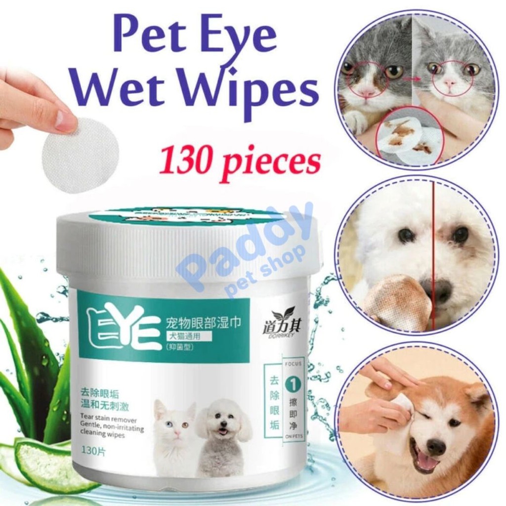Khăn Uớt Lau Tai &amp; Mắt Cho Chó Mèo Dorrikey (Hộp 130 Miếng)