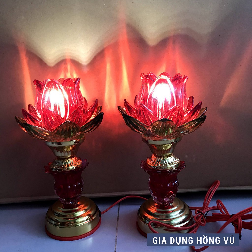 Đôi đèn thờ thủy tinh HUSO 3 lớp một cầu cao 20cm, 2 cầu 30cm