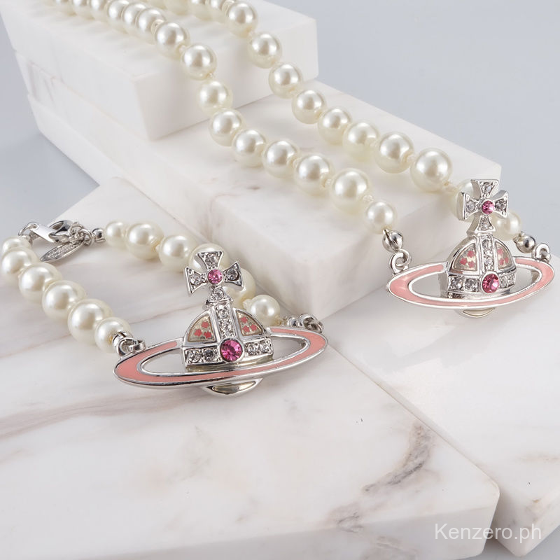 Vivienne West wood Vòng cổ Ngọc Trai Màu Hồng Sơn Saturn