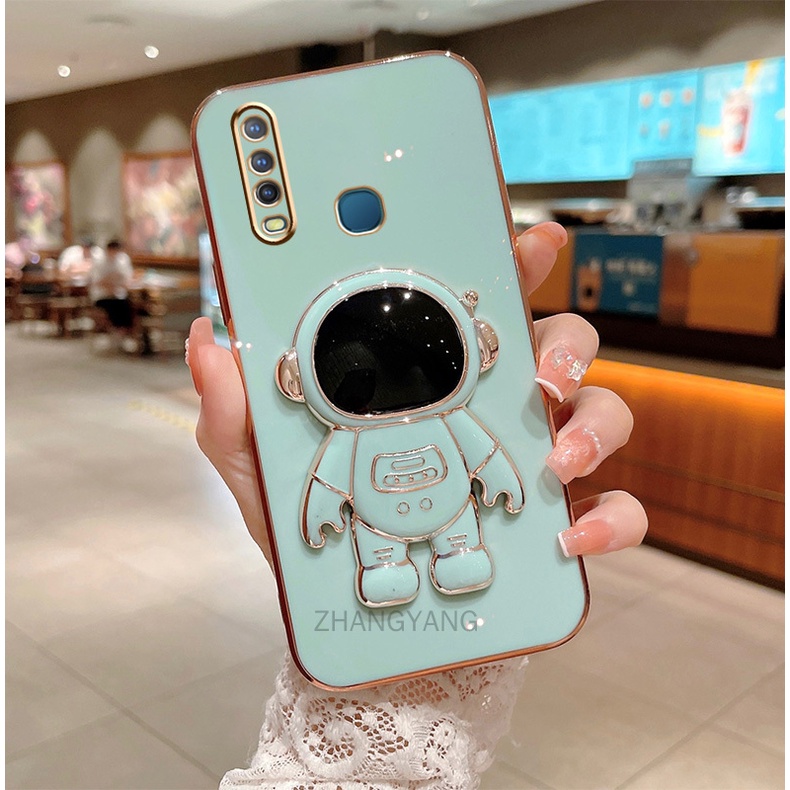 ốp lưng vivo y11 y12 y15 y17 y19 TPU Mạ điện 3D Phi hành gia có chân đế ốp điện thoại vivo y11 y12 y15 y17 y19