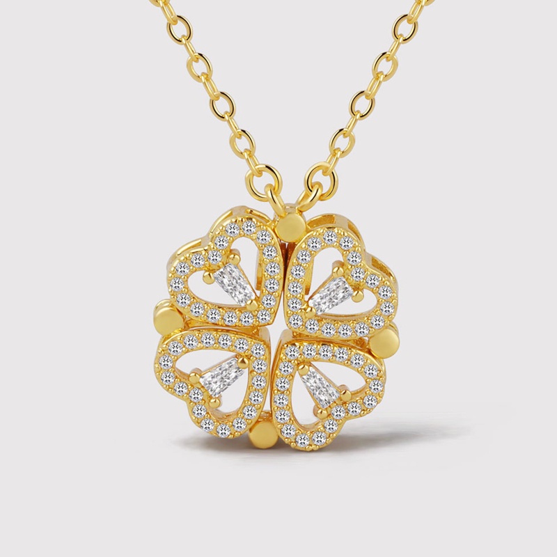 Flgo Vòng cổ Cỏ Bốn Lá Đính Đá Zircon Trái Tim Mở Và Đóng Mở