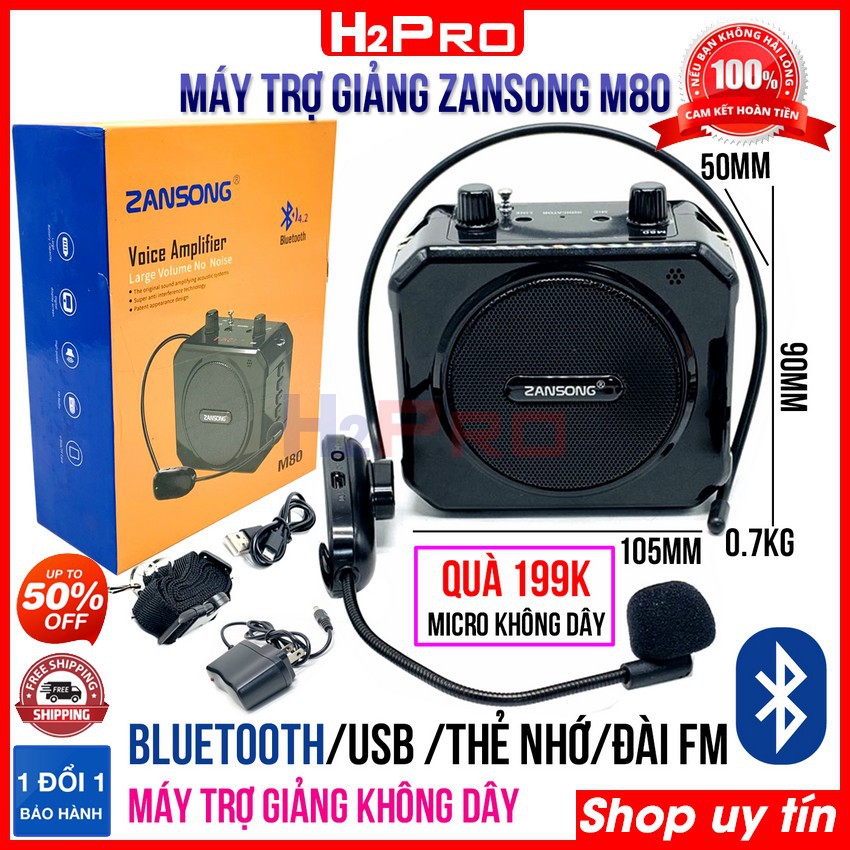 Máy trợ giảng không dây Zansong M80 Bluetooth H2Pro chính hãng, máy trợ giảng không dây đa năng có Bluetooth-đài FM-USB