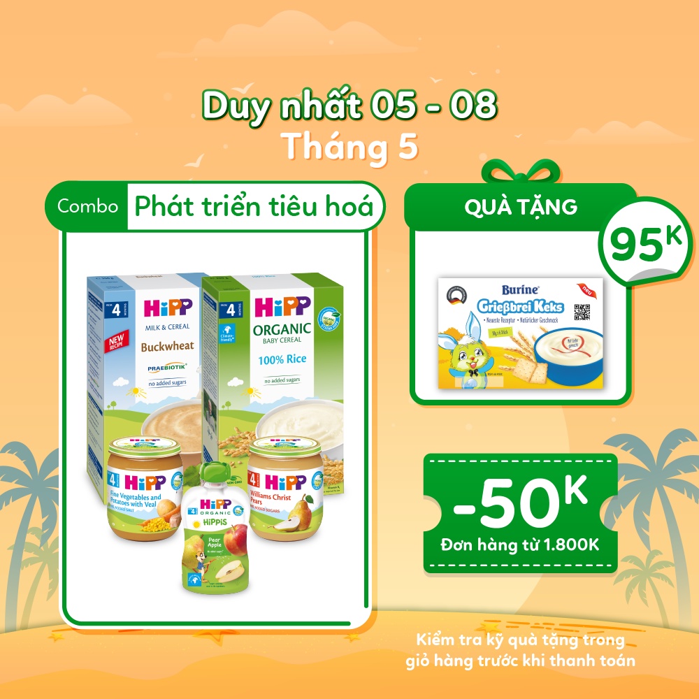 Combo ăn dặm HiPP Organic số 4: Phát triển hệ tiêu hóa