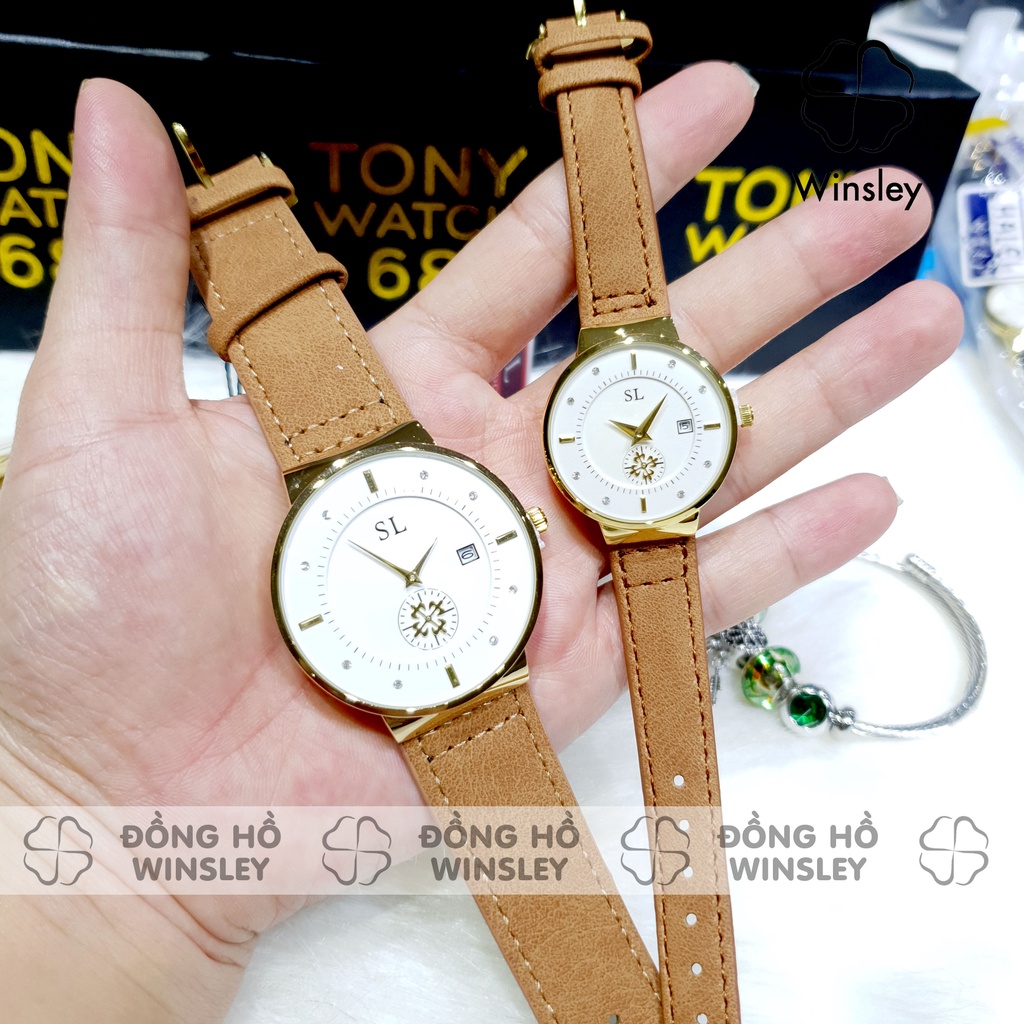 Đồng hồ đôi nam nữ dây da SL đeo tay chính hãng chống nước thời trang giá rẻ