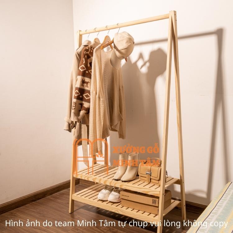 Kệ treo quần áo chữ A 2 tầng gỗ thông Minh Tâm, chống mốt mọt, đã qua xử lý, kích thước 150*86*34cm, bảo hành 12 tháng