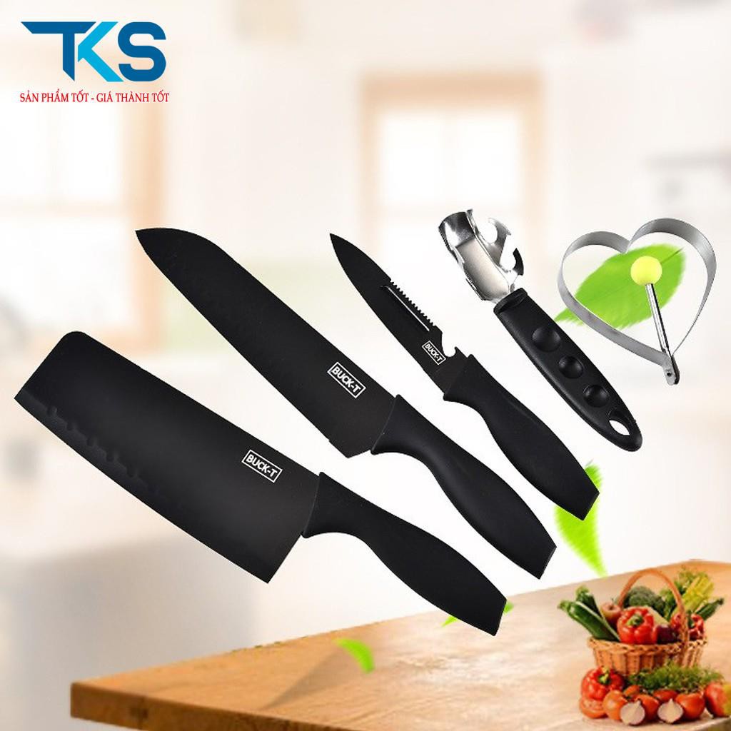 Bộ dao 5 món làm bếp đa năng thép hợp kim không gỉ cao cấp - Màu Đen
