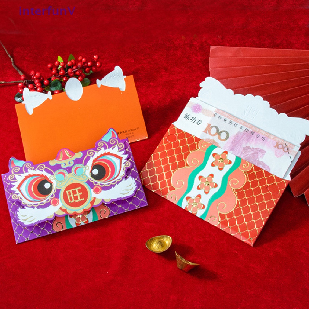 Set 3 Bao Lì Xì Năm Mới 2023 Hình Sư Tử Ba Chiều Sáng Tạo Màu Đỏ