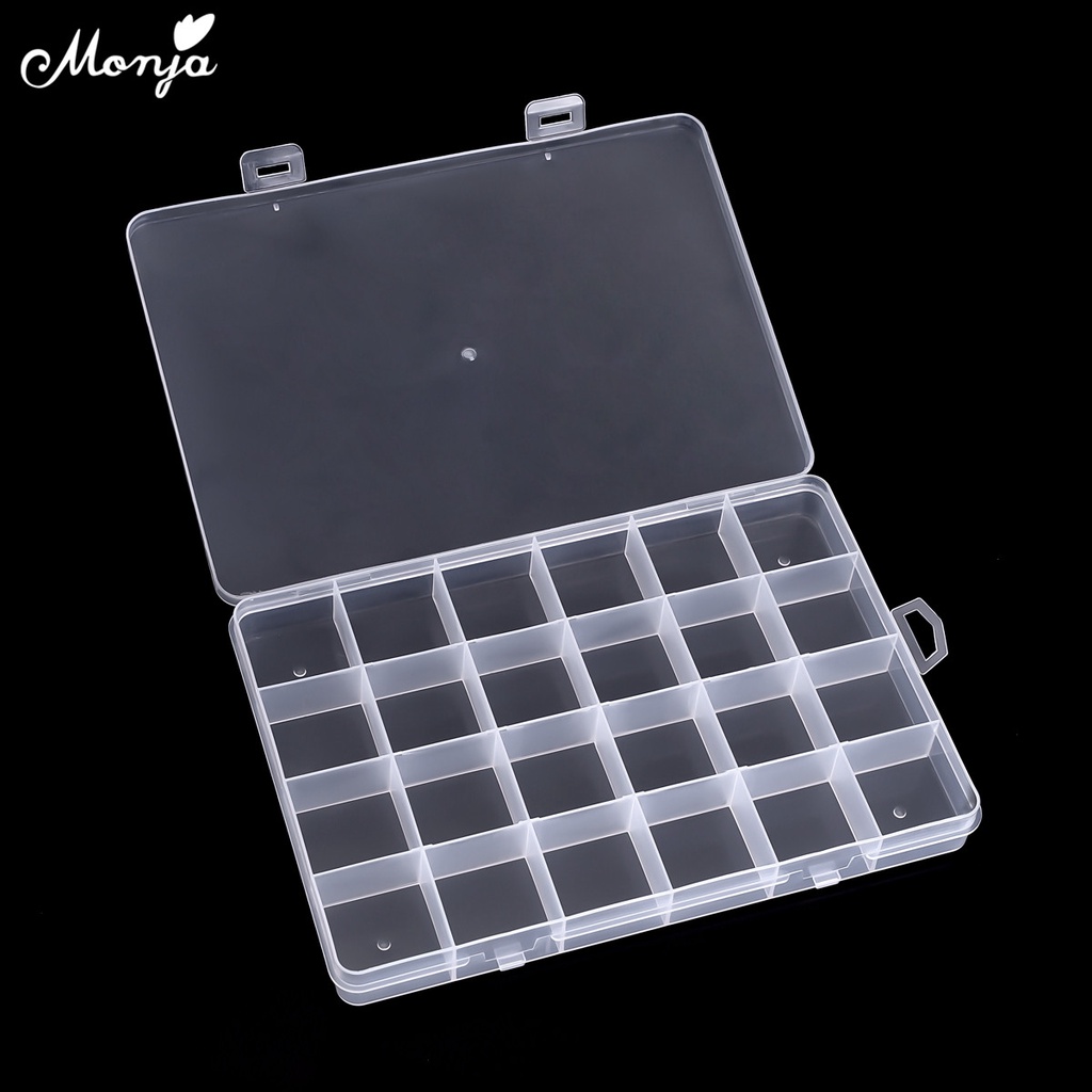 [Hàng mới về] Hộp Nhựa Monja Trong Suốt 24 Ngăn Đựng Hạt Đá Trang Trí Móng Tay