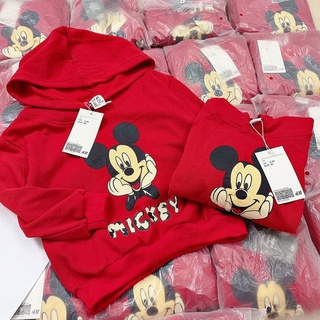 Áo nỉ hoodi đỏ in hình mickey cho bé gái bé trai