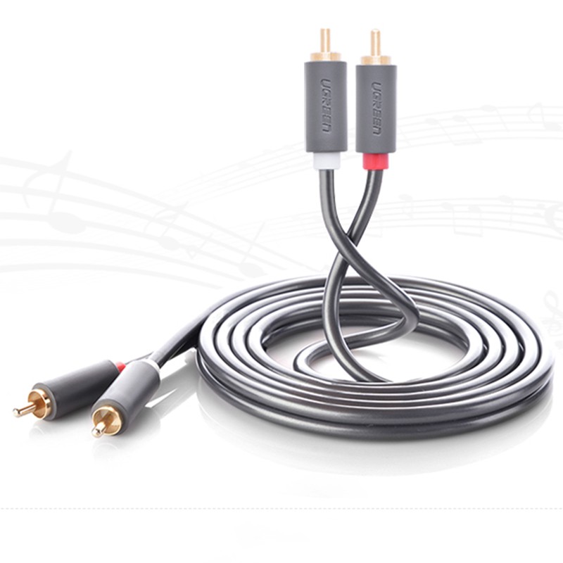 Cáp RCA 2 đầu lõi đồng tinh khiết OFC 4N gold 24K Ugreen AV104 1.5M 2M 3M 5M