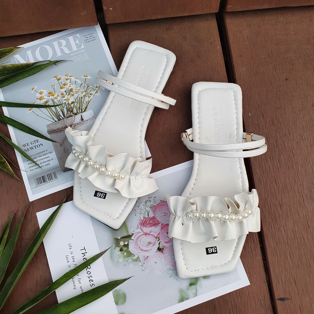 Dép nữ sandan nơ bèo ngọc đế bệt Thiên An TA08