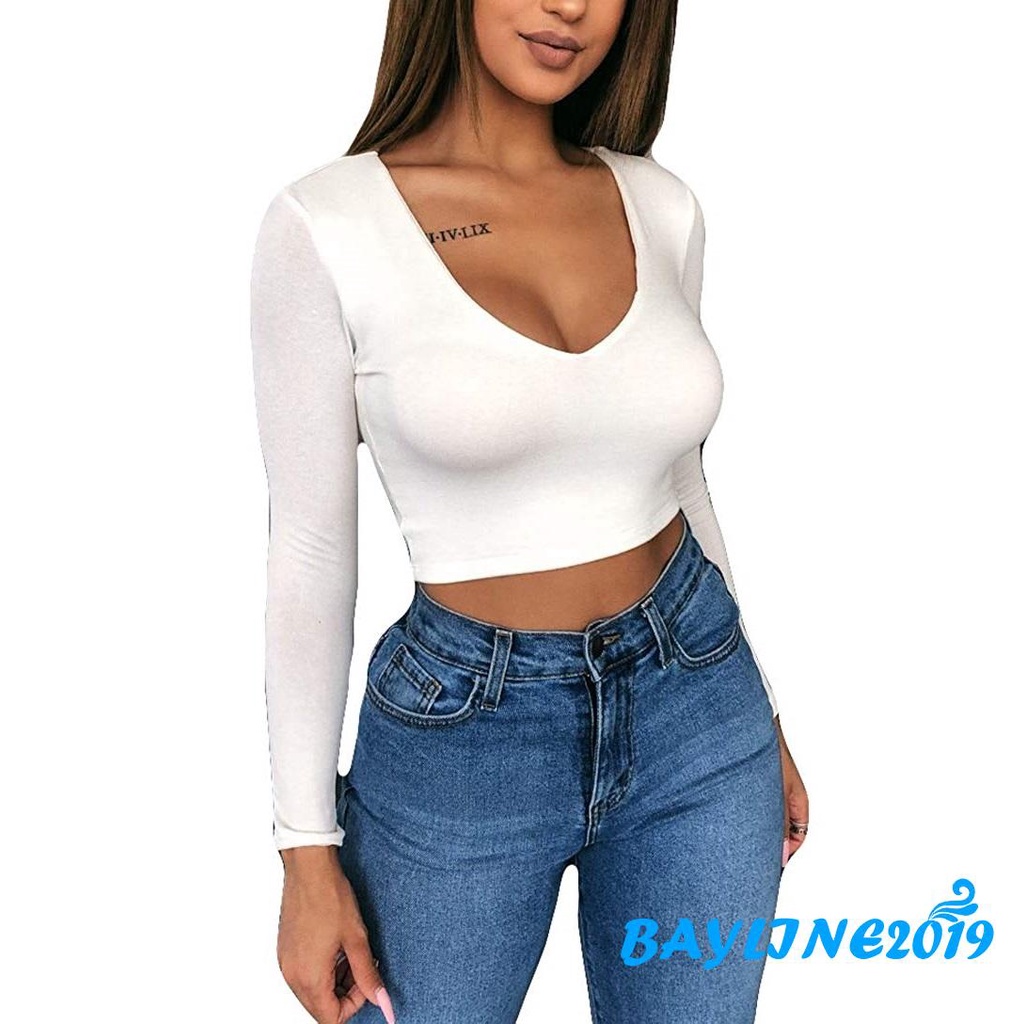Áo Crop Top Tay Dài Phong Cách Thể Thao Thời Trang Cho Phụ Nữ