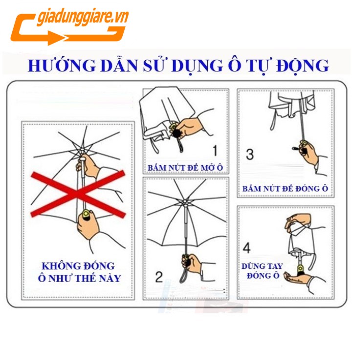 Ô dù tự động mở và gấp bằng nút bấm  loại 10 nan rộng 115 cm - giadunggiare.vn