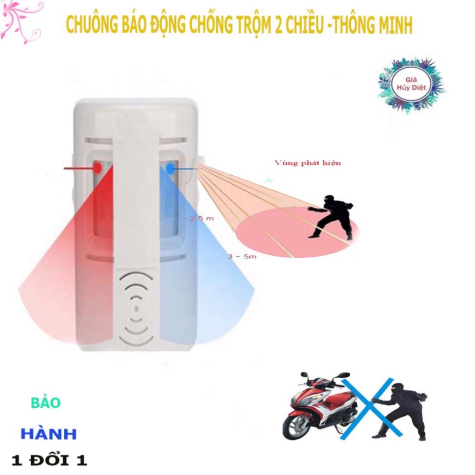 Chuông báo động hai chiều cảm ứng hồng ngoại, thiết kế thông minh  đế xoay 360 độ ,ban ngày báo khách,